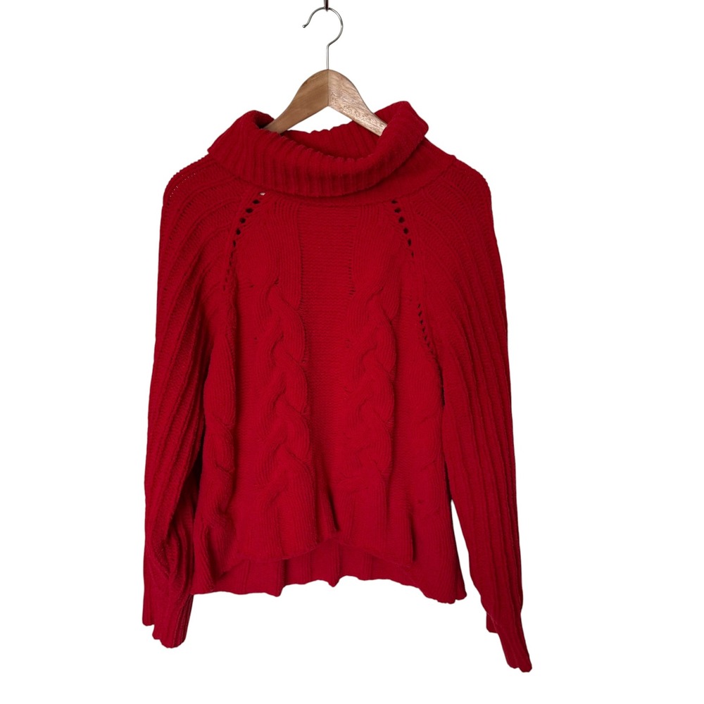 Harper Heritage Cowl Neck Sweater Women Medium Red Exc. Cable Knit Pointelle